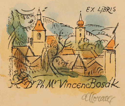 Exlibris by Alois Moravec from Czechoslovakia for Dr. Vincenc Bosak - City Scenery/Landscape 