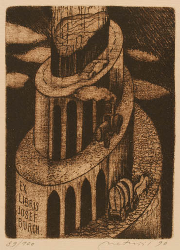 Exlibris by Lubomir Netusil from Czechoslovakia for Ing. Josef Burch - Abstract 