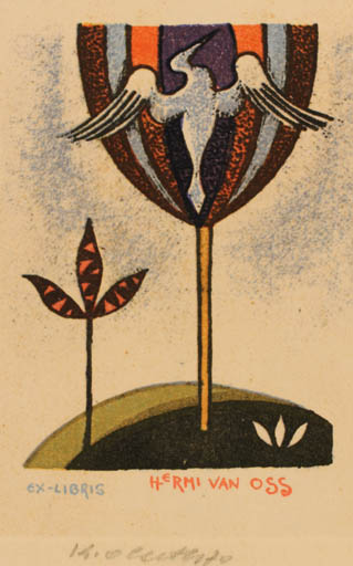 Exlibris by Karel Oberthor from Czech Republic for Hermi van Oss - Bird 