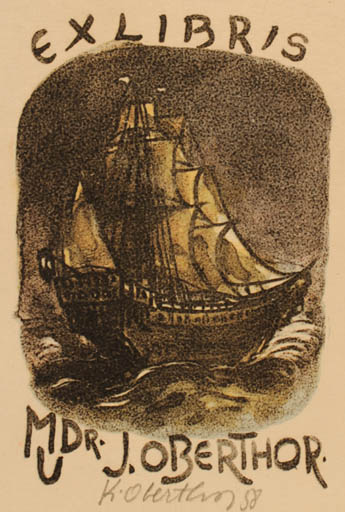 Exlibris by Karel Oberthor from Czech Republic for Mdr. J Oberthor - Maritime Ship/Boat 