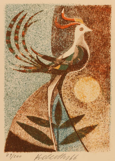 Exlibris by Karel Oberthor from Czech Republic for ? ? - Bird 