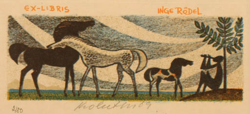 Exlibris by Karel Oberthor from Czech Republic for Inge Rödel - Horse 