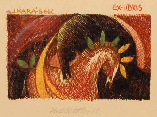 Exlibris by Karel Oberthor from Czech Republic for Ing. Jan Karásek - Horse 