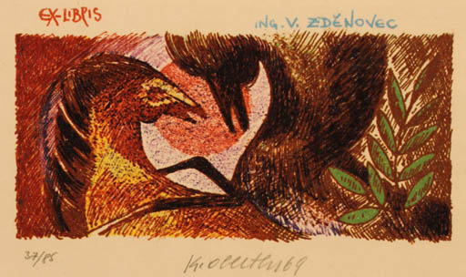 Exlibris by Karel Oberthor from Czech Republic for Ing. Vladimir Zdenovec - Horse 