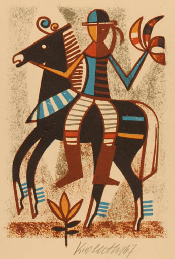 Exlibris by Karel Oberthor from Czech Republic for ? ? - Horse Horseman/Rider 