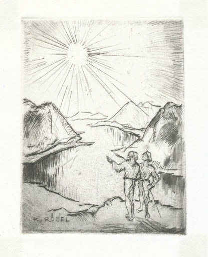 Exlibris by Rudolf Koch from Germany for Klaus Rödel - Scenery/Landscape Literature 