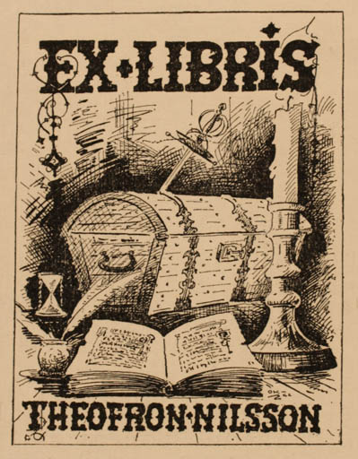 Exlibris by Oscar Knudsen from Denmark for Theofron Nilsson - Book 