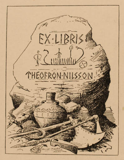 Exlibris by Oscar Knudsen from Denmark for Theofron Nilsson - Weapon 