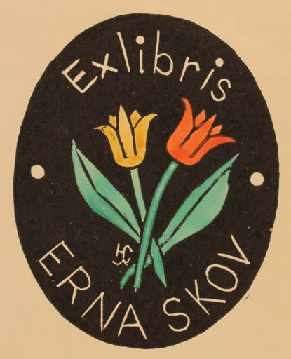 Exlibris by Henry Carlo Skov from Denmark for Erna Skov - Flower Flora 