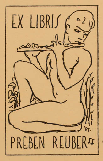 Exlibris by Poul Egebæk from Denmark for Preben Reuber - Woman Music 