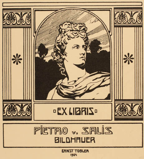 Exlibris by Ernst Tobler from Schwitzerland for Pietro v. Salis - Classical antiquity Jugend Portrait 