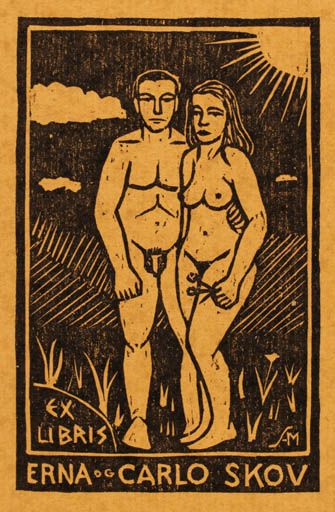 Exlibris by Svend Aage Mollerup from Denmark for Erna und Carlo Skov - Nude Couple 