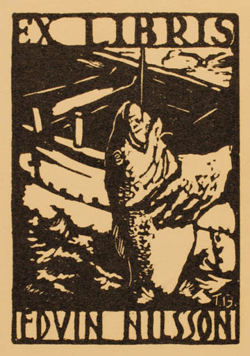 Exlibris by Torsten Bellman from Sweden for Edvin Nilsson - Fish 