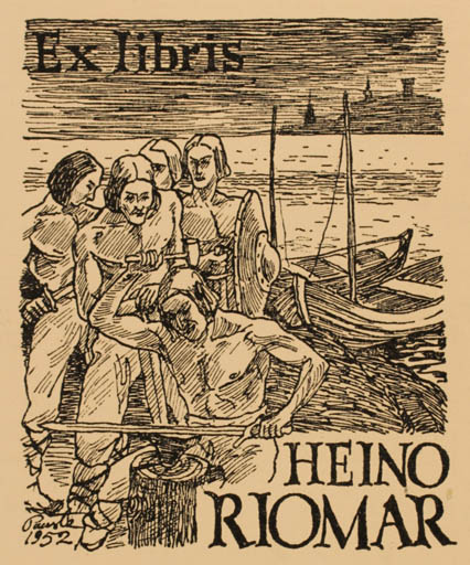 Exlibris by ? Pausle from Unknown for Heino Riomar - Military/War Viking 