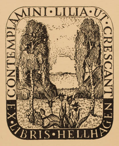 Exlibris by Gunnar Åkeson from Sweden for Lilia ut Crescant Hellhagen - Scenery/Landscape Tree 
