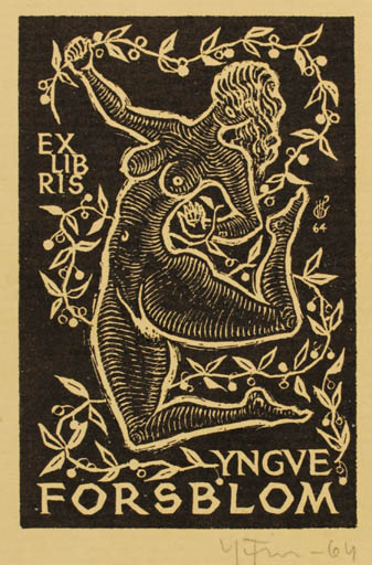 Exlibris by Yngve Forsblom from Sweden for Yngve Forsblom - Woman Nude 