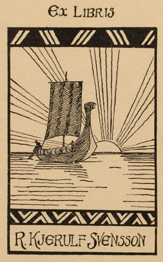 Exlibris by ? ? from Sweden for R. Kjerulf Svensson - Ship/Boat Sun Viking 