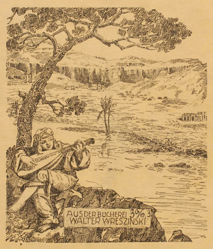 Exlibris by ? ? from Unknown for Walter Wreszinski - Scenery/Landscape Man Music Tree 