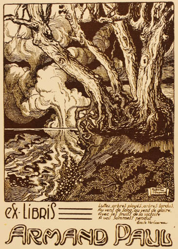 Exlibris by Hubert Dupond from Belgium for Armand Paul - Jugend Scenery/Landscape Tree 