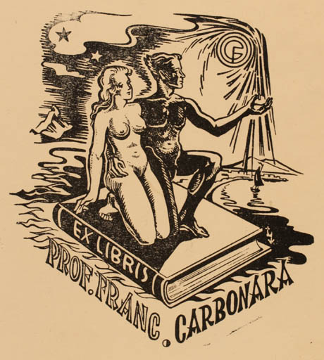 Exlibris by Leo Muyldermans from Belgium for Francesco Carbonara - Book Nude Couple 