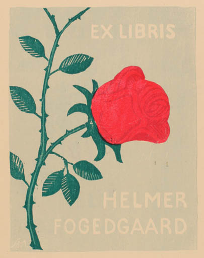 Exlibris by Svend Aage Mollerup from Denmark for Helmer Fogedgaard - Flower Flora 