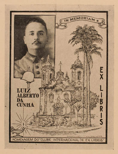 Exlibris by Alberto Lima from Italy for Luiz Alberto Da Cunha - Architecture Palm tree Portrait 