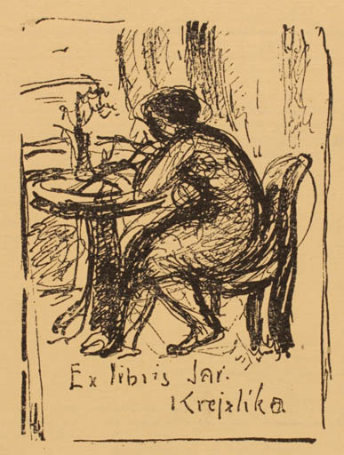 Exlibris by ? ? from Czechoslovakia for Jar Krejzlika - Interior Woman 