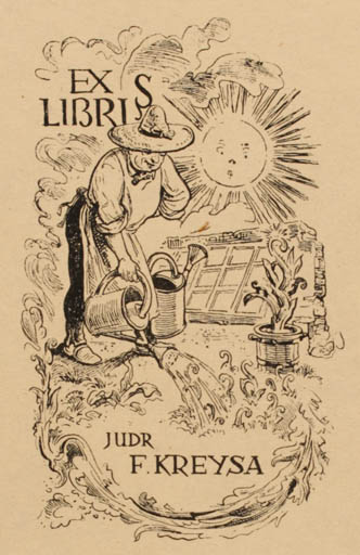 Exlibris by Jaroslav Vodrazka from Czechoslovakia for F Kreysa - Working Sun 