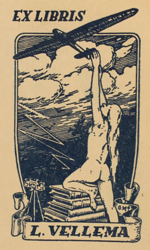 Exlibris by Giuseppe Mainini from Italy for L Vellema - Book Aircraft Woman 