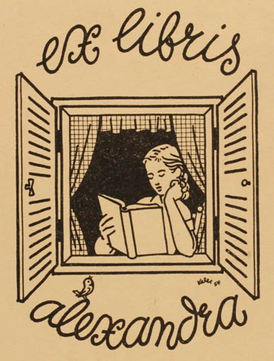 Exlibris by J Keler from Czechoslovakia for ? Alexandra - Child Book 