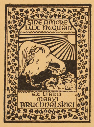 Exlibris by Andrej Bruchnalski from Czechoslovakia for Maryl Bruchnalskiej - Bird Sun 