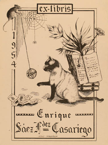 Exlibris by Jesus Cardenosa from Spain for Dr. Enrique Saez Fernadez Casariego - Book Fauna Cat 