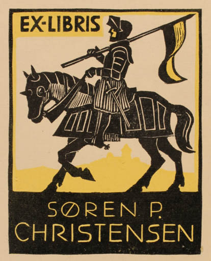 Exlibris by Hans Michael Bungter from Germany for Søren P. Christensen - Horse Knight Horseman/Rider 