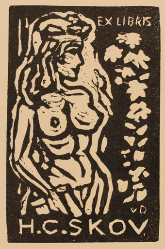 Exlibris by Erik Brønsdorff von Deden from Denmark for Henry Carlo Skov - Woman Nude 