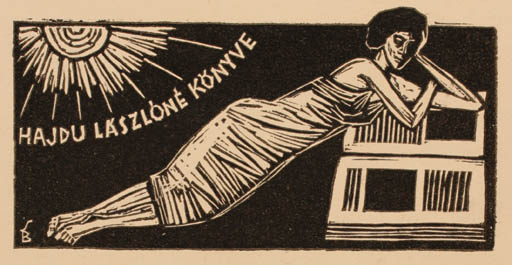 Exlibris by Bèla Stettner from Hungary for Hadju Laszlone - Book Woman Sun 