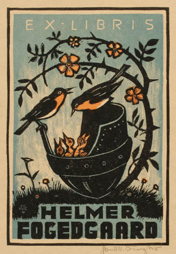 Exlibris by Hans Michael Bungter from Germany for Helmer Fogedgaard - Flora Bird 