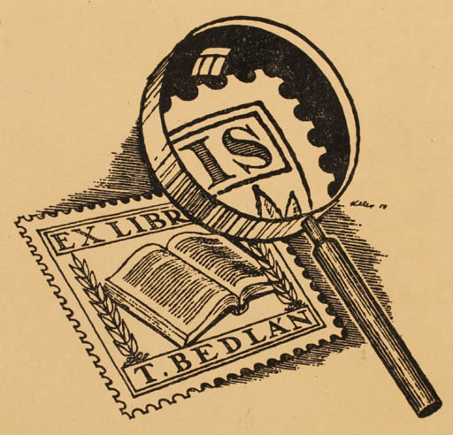 Exlibris by J Keler from Czechoslovakia for T Bedlán - Book Hobby 