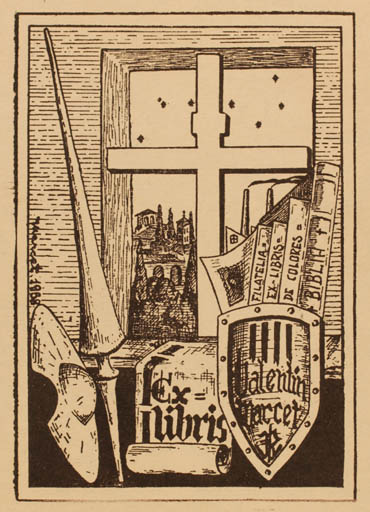 Exlibris by Valentin Marcet from France for Valentin Marcet - Don Quijote 