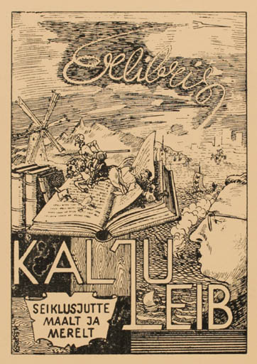 Exlibris by ? ? from Estonia for Kalju Leib - Book Don Quijote Mill 