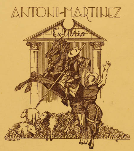 Exlibris by R Rossell from Spain for Antoni Martinez - Don Quijote Horse Horseman/Rider 