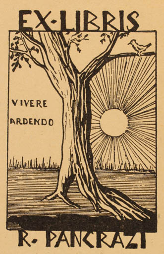 Exlibris by Vivere Ardendo from Italy for R Pankrazi - Sun Tree 