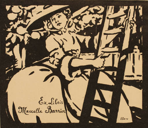 Exlibris by Eugene Dete from France for Marcelle Barrier - Woman 