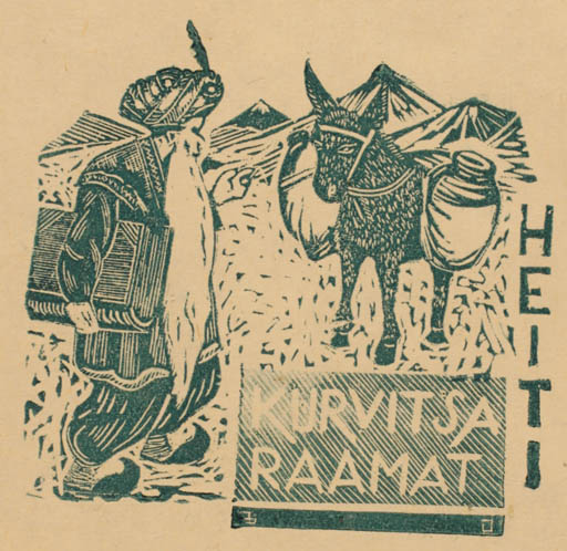 Exlibris by A Jürgens from Estonia for Kurvitsa Raamat - Book Fauna Man 