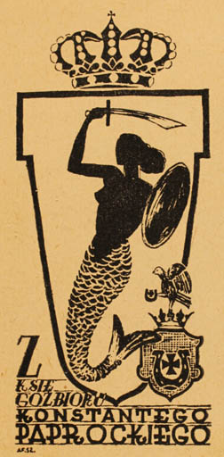 Exlibris by Antoni Falkiewicz from Poland for Konstant Paprocki - Mermaid 