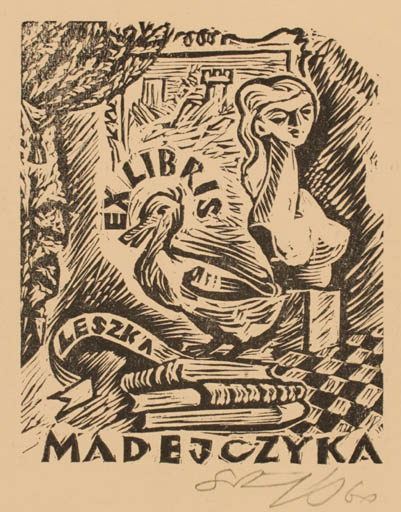 Exlibris by Jozef Szuszkiewicz from Poland for Leszka Madejczyka - Book Bird Woman 