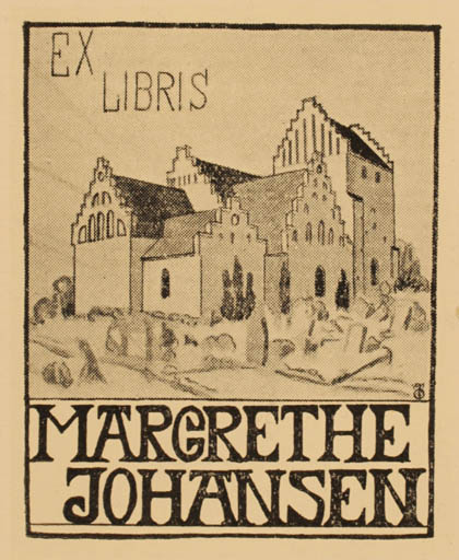 Exlibris by J.P. Bang from Denmark for Margrethe Johansen - Church 