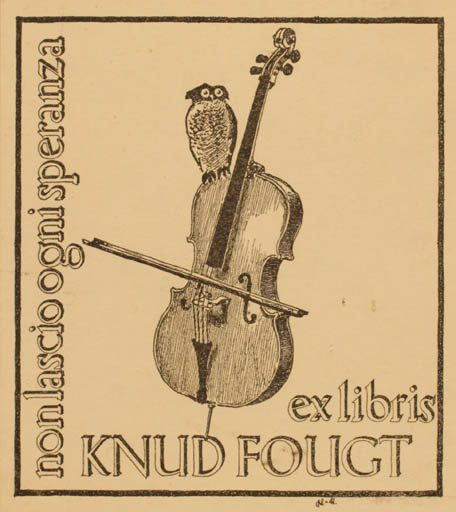 Exlibris by Poul Lund from Denmark for Knud Fougt - Music Owl 