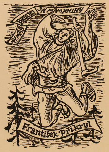 Exlibris by Jan Kobzan from Czech Republic for Frantisek Prikyl - Man 