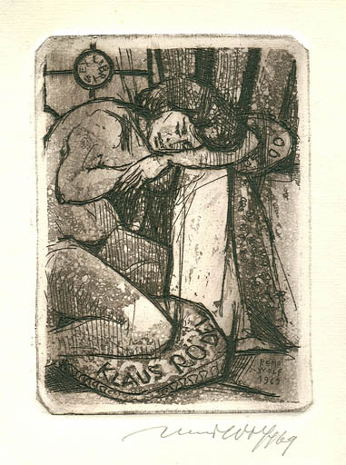 Exlibris by Remo Wolf from Italy for Klaus Rödel - Woman 