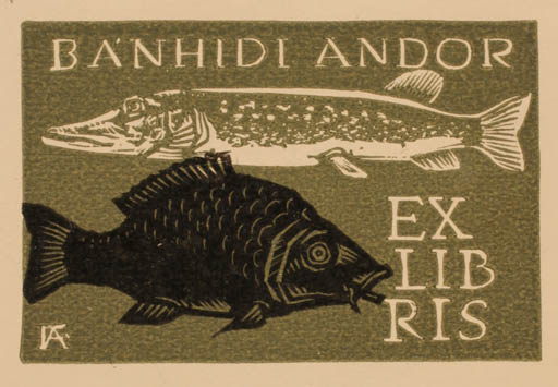 Exlibris by Antal Fery from Hungary for Bánhidi Andor - Fish 